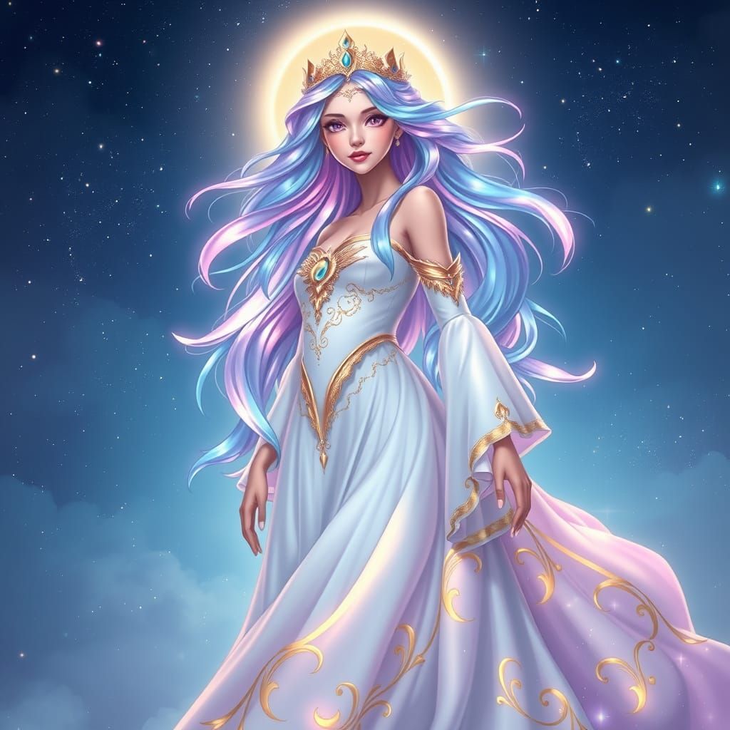 Celestial Queen in Cosmic Sky: Anime Semi-Realism
