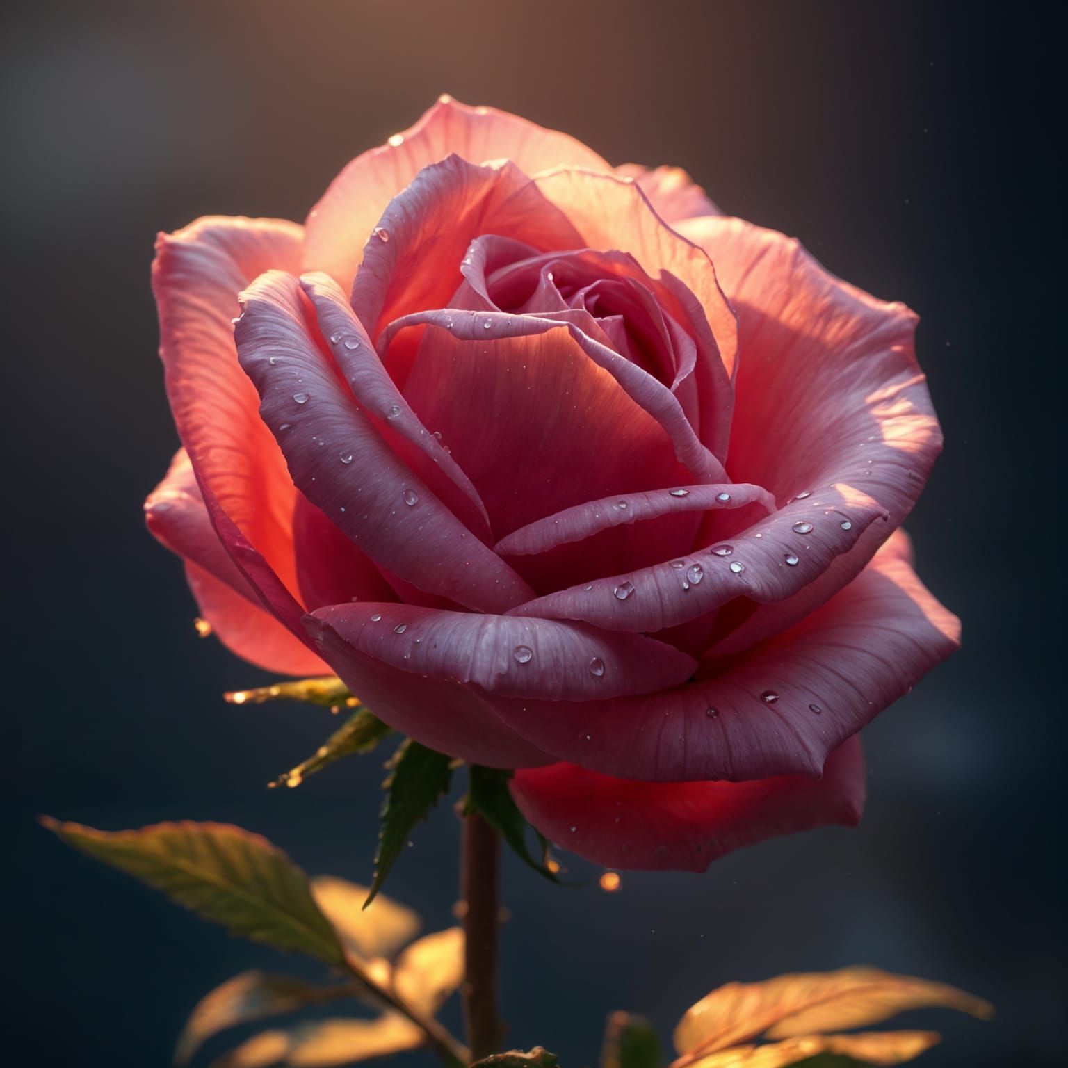 Ethereal Pink Rose Blooms in Morning Dew