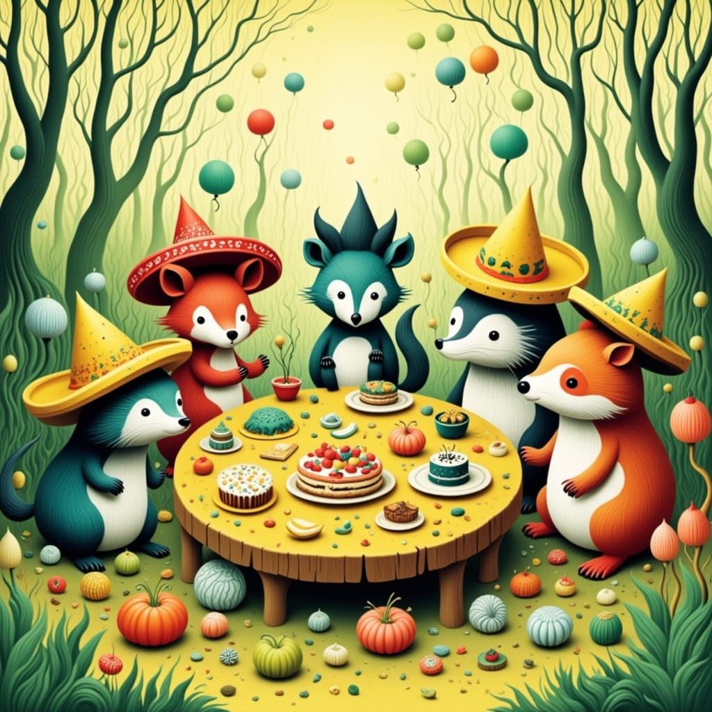 Festive Forest Fiesta: Whimsical Watercolor Animals