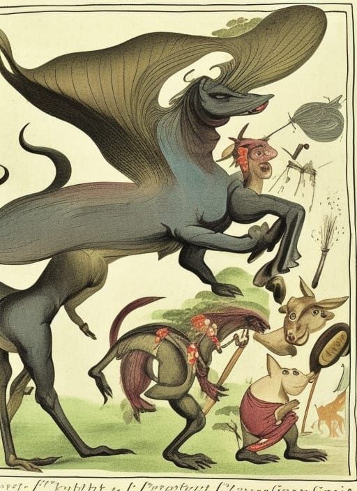 Mythical Creatures in Antique Children's Book Style
