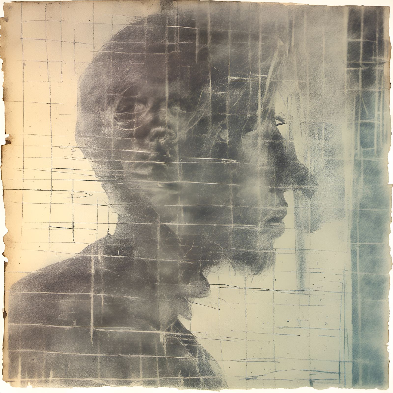 Distressed Color Photocopy Pencil Sketch with Multiple Expos...