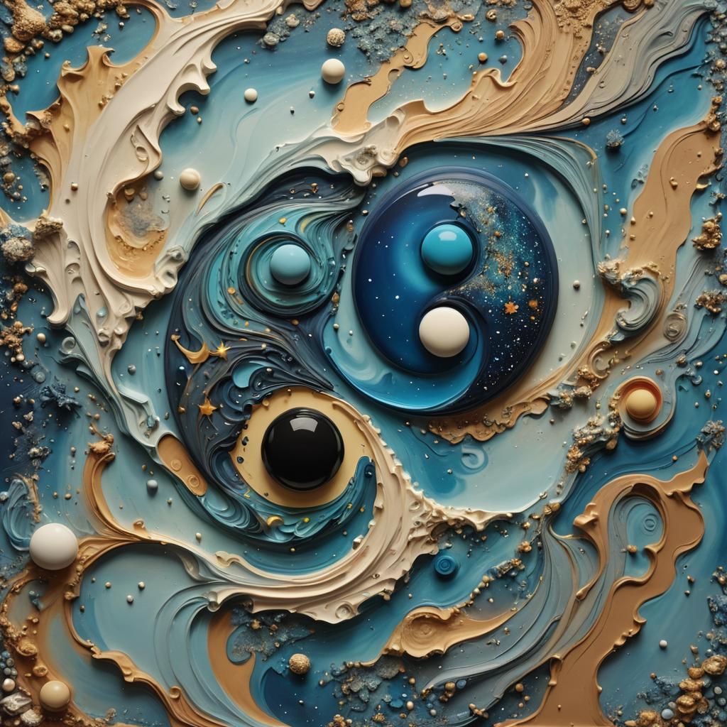 Yin and Yang: 3D Abstract Fluid Art in Surrealist Style