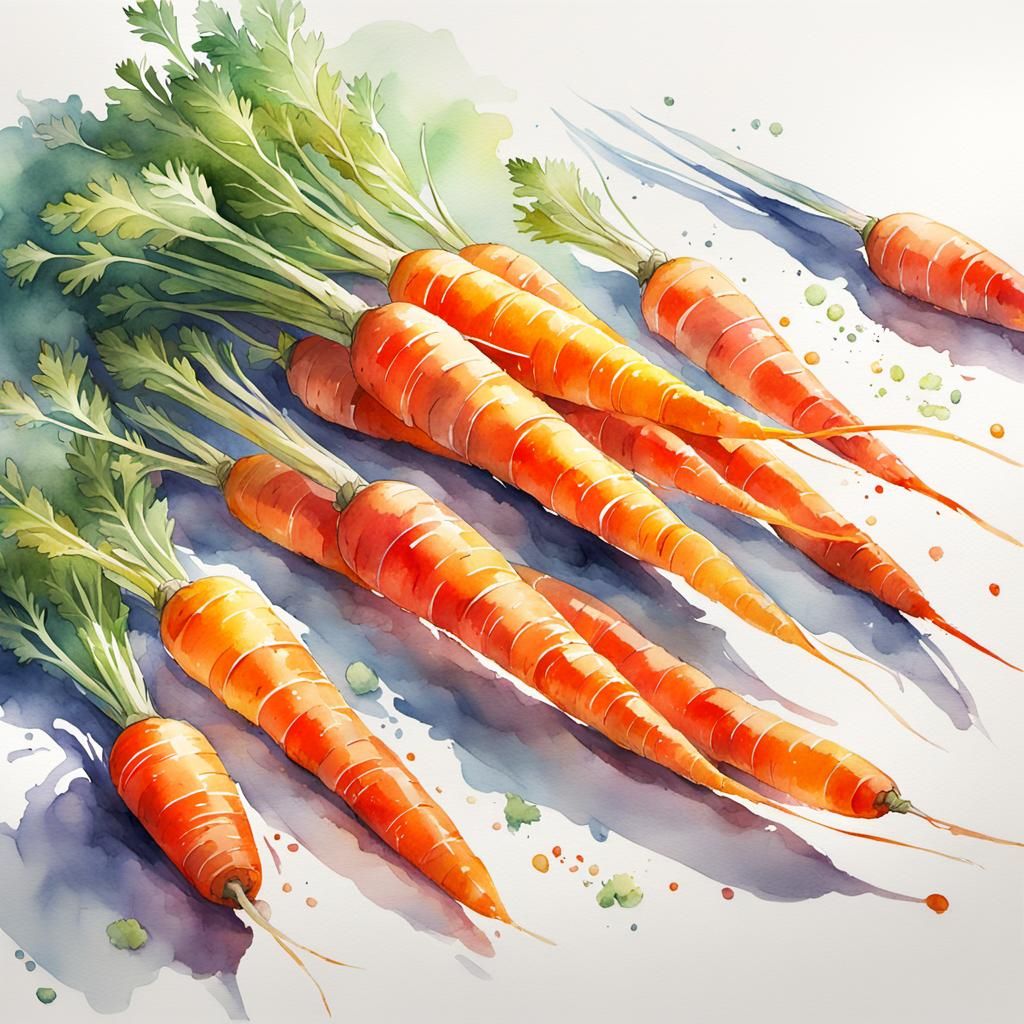 Vibrant Watercolour Carrots in Anime Style
