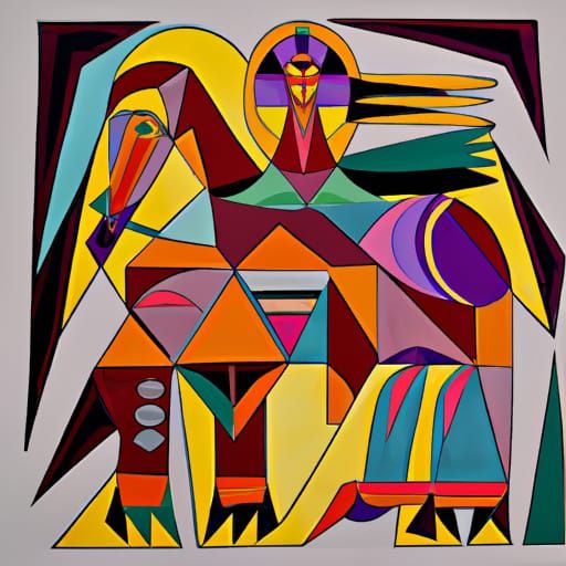 Mexican Jesus on Horse in Abstract Cubism Style
