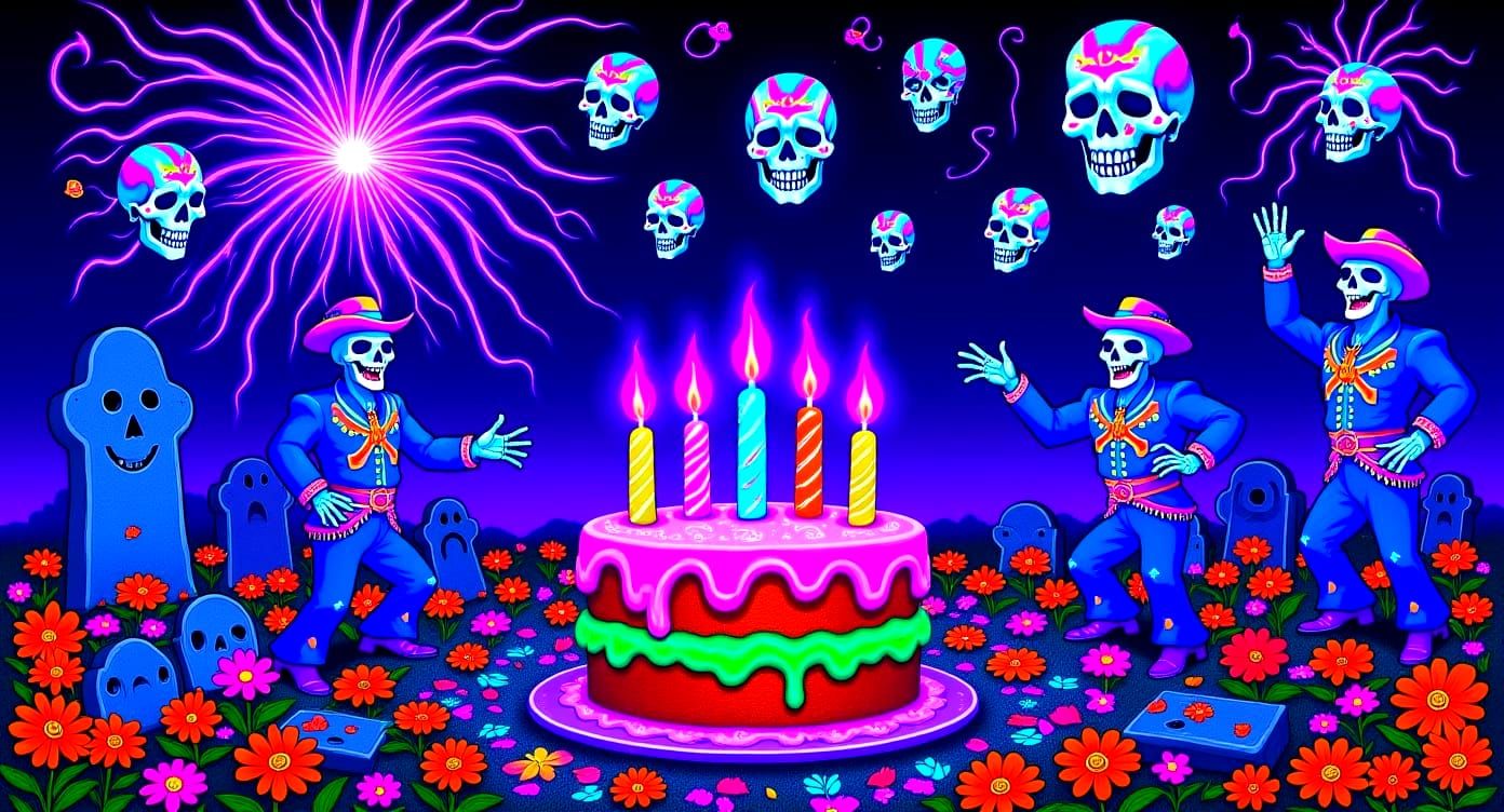 Psychedelic Graveyard Birthday Party With Neon Skeletons