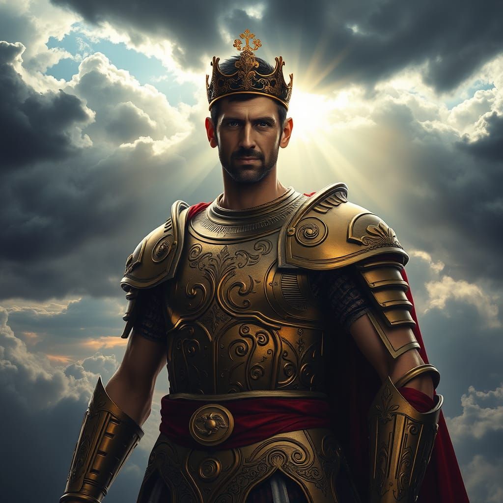 Golden Slavic Warrior in Dramatic Storm