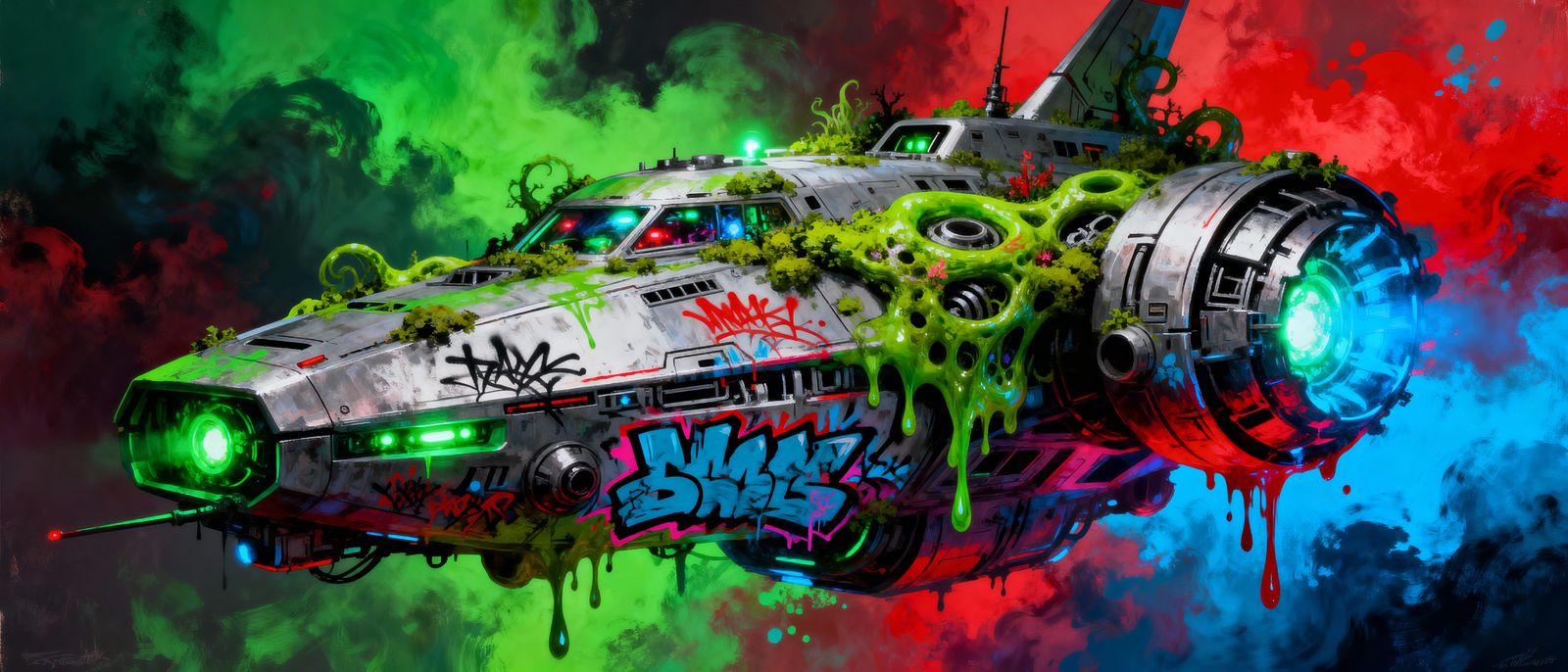 Alien Spaceship Exterior with Bioluminescent Neon Lights