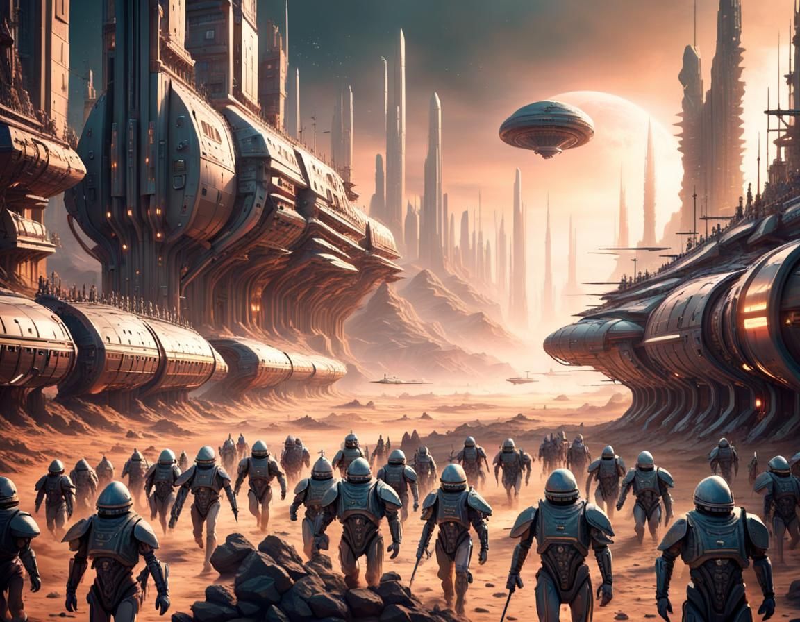 Futuristic Roman Army Advances on Alien City