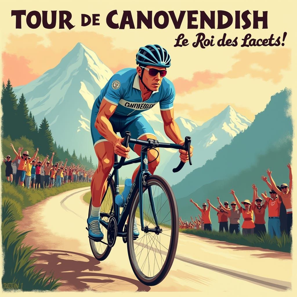 Legendary Cyclist in Vintage Tour de France Style