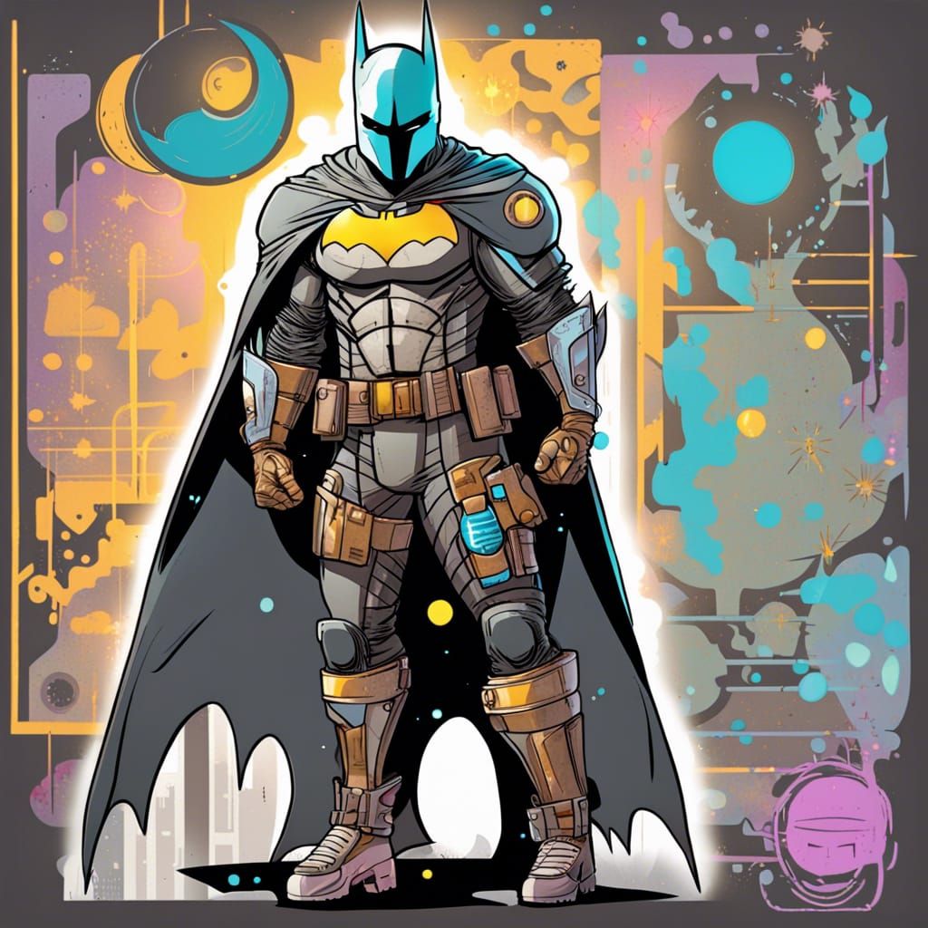 Solarpunk Batman with Teleportation Powers in Comic Style