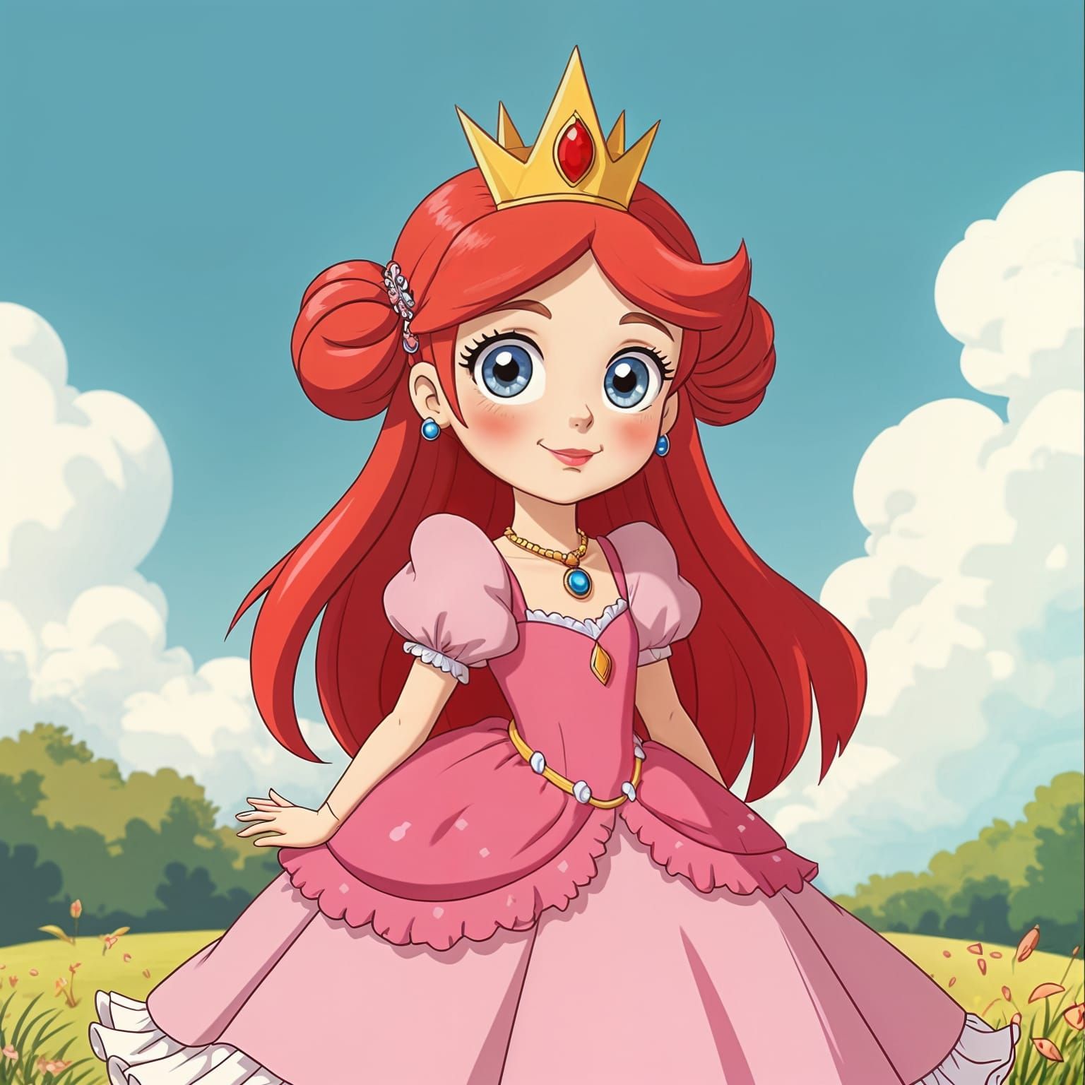 Cartoon Princess in Vibrant Red Outfit