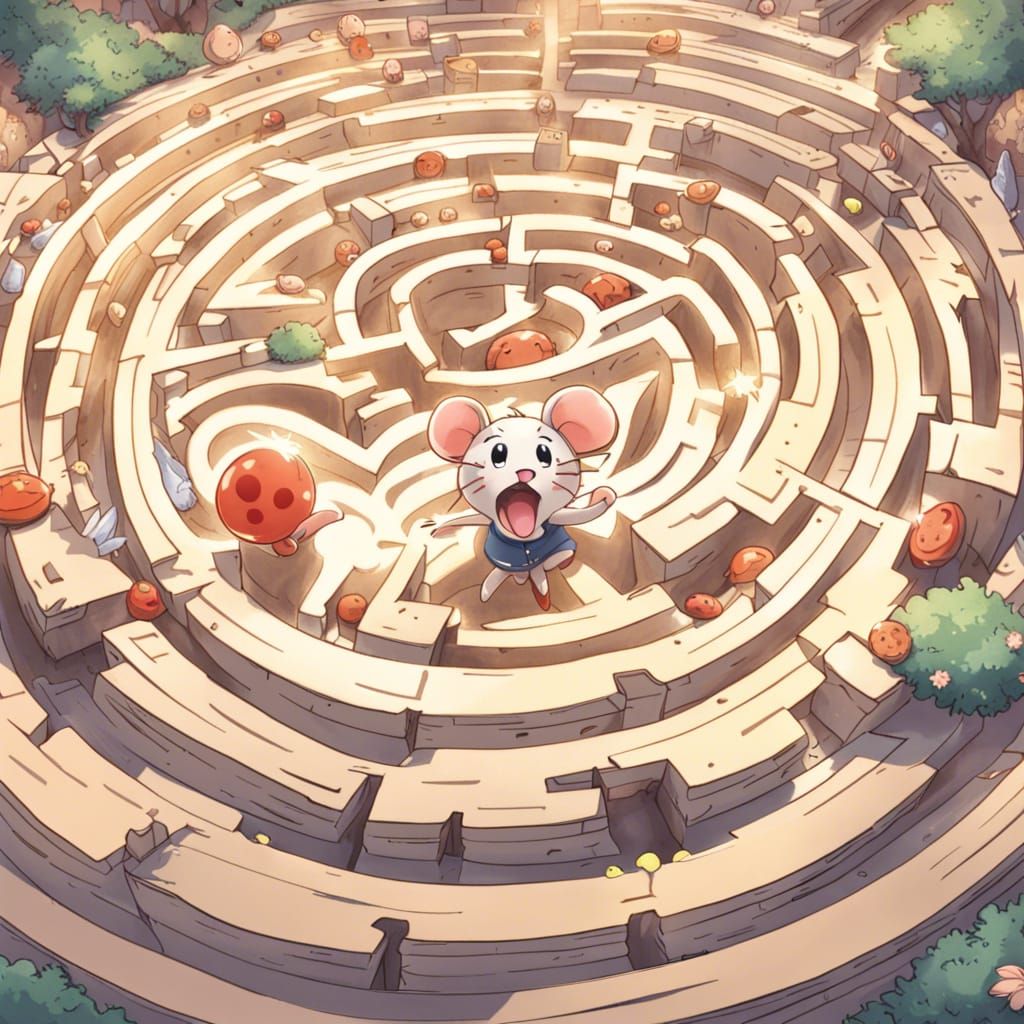 Happy Mouse Navigating a Sprawling Anime Labyrinth