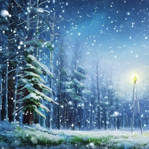 Shrugging Figure in Moonlight with Dancing Snow