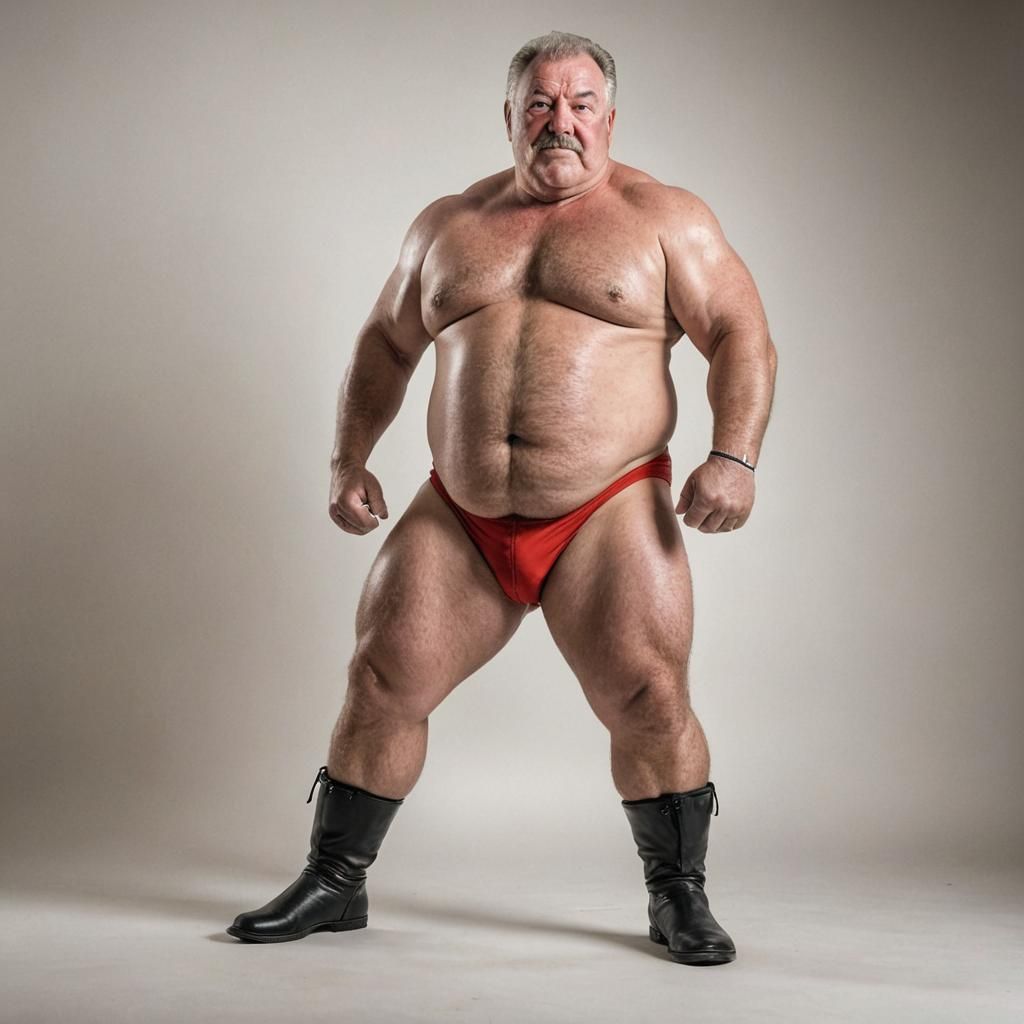 Defiant Portrait of a Burly Wrestler in Spandex