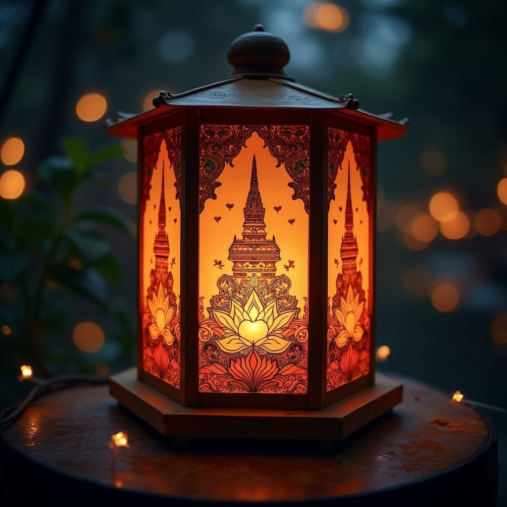 Sri Lankan Vesak Lantern Glows with Intricate Lotus Motifs