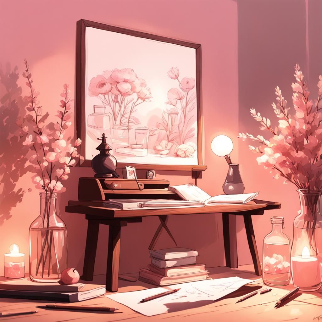 Contemplative Still Life Concept Art in Anime Style