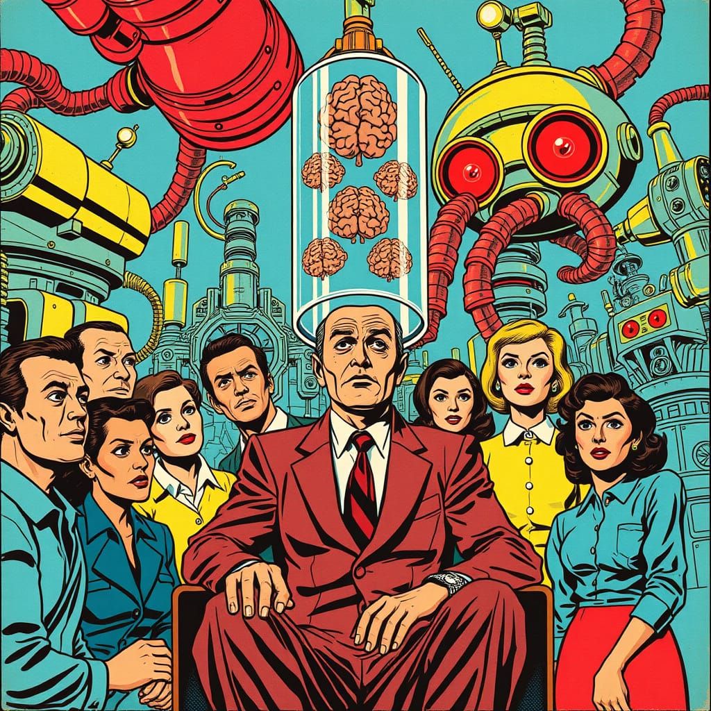 Retro-Futuristic Science Fiction Scene in Comic Style