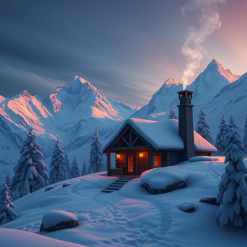 Mystical Mountain Cabin at Golden Hour