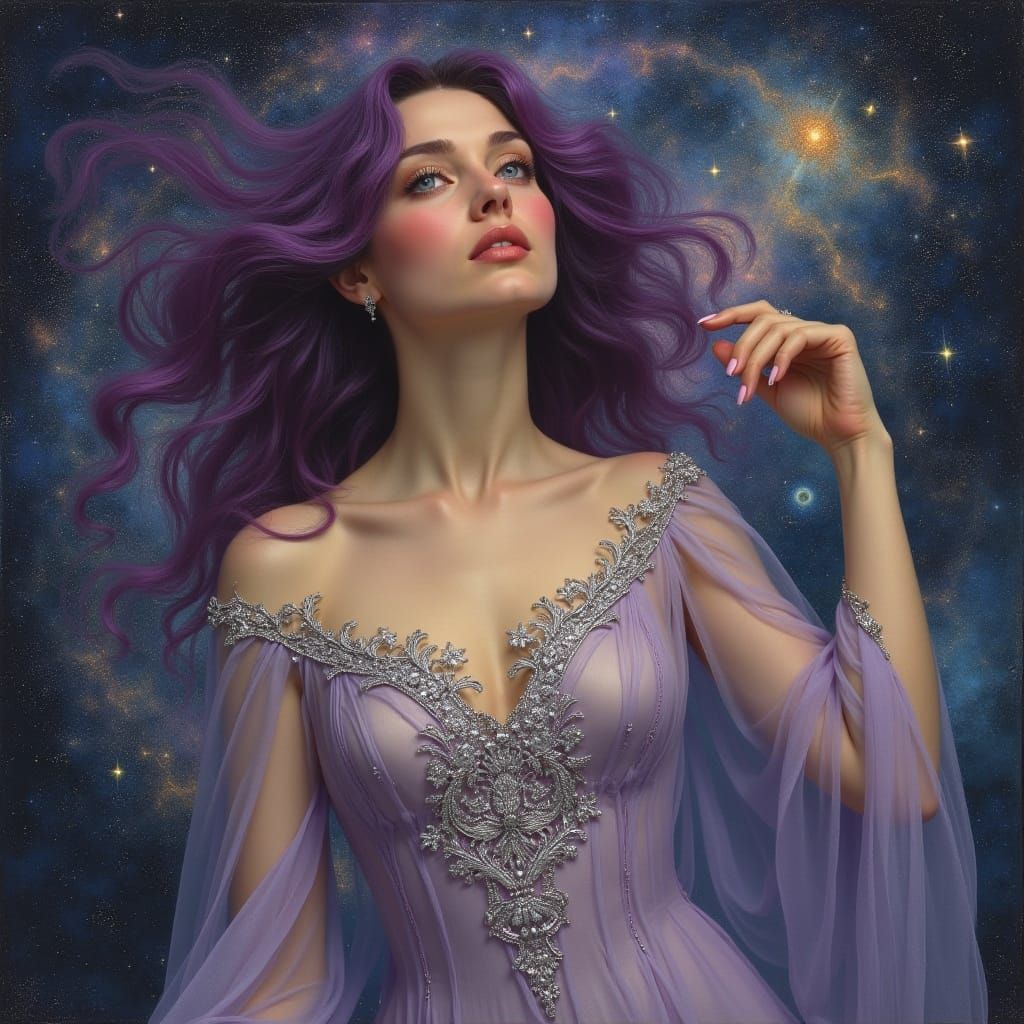 Amethyst Haired Woman in Art Nouveau Style