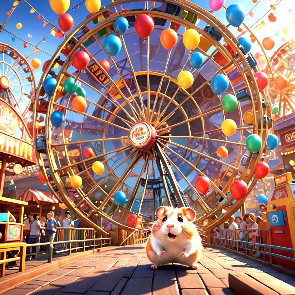 Hamster on Wheel in Theme Park: Pixar-Style 3D Art