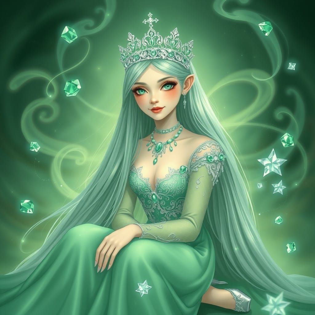 Emerald Queen in Whimsical Green-Silver Enchantment