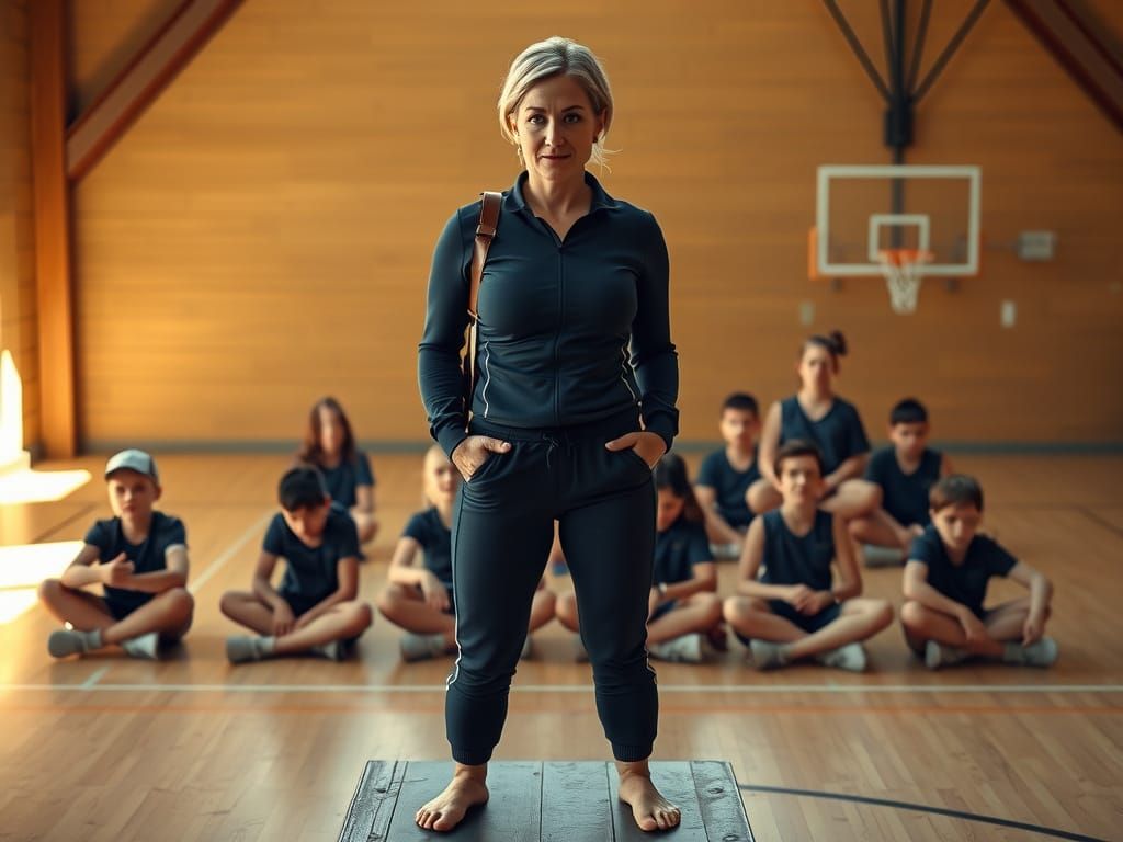 Athletic Sport Teacher Inspires Her Students in the Gym