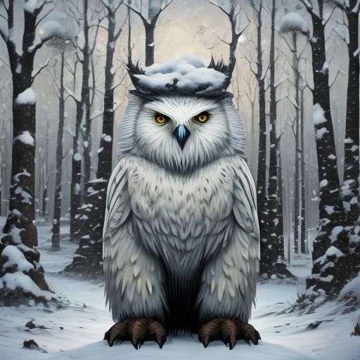 Intimidating Snow Owlbear with Fierce Gaze