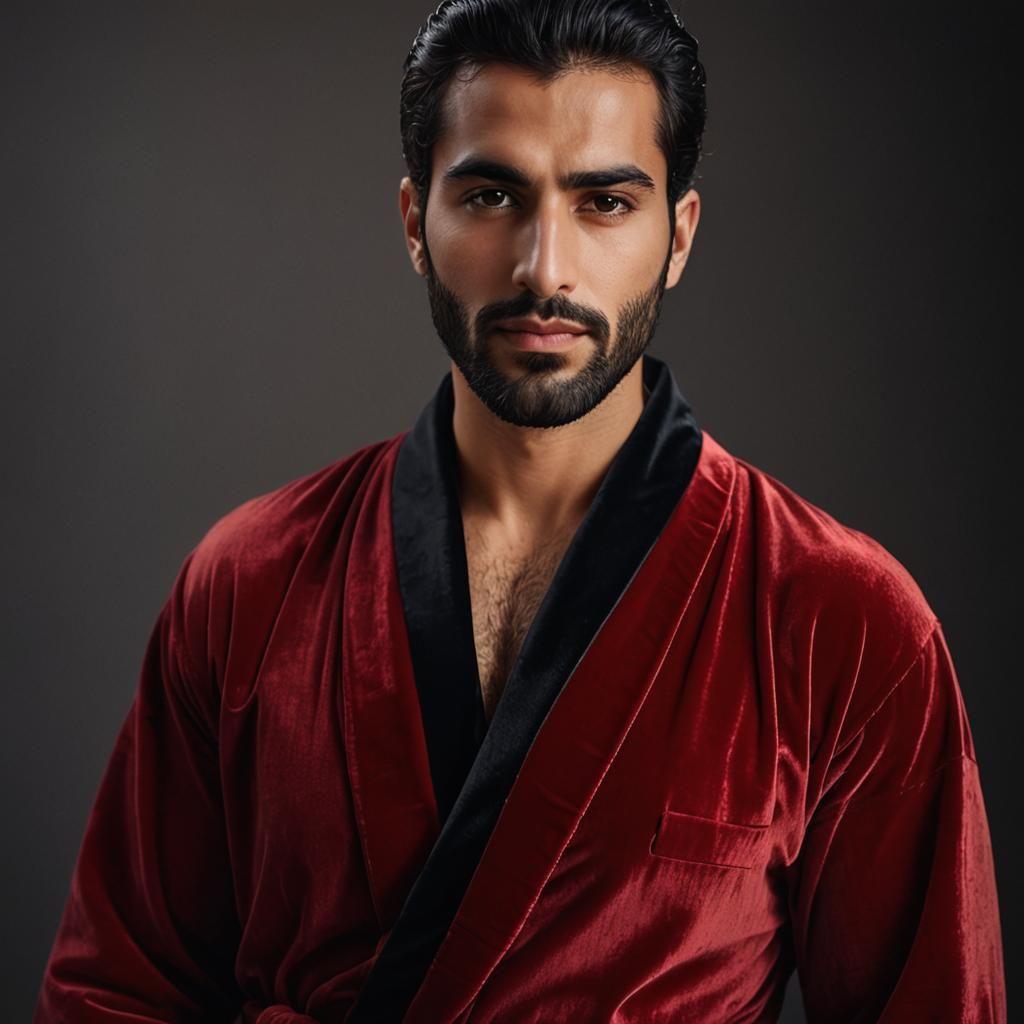 Portrait of Man in Red Velvet Bathrobe