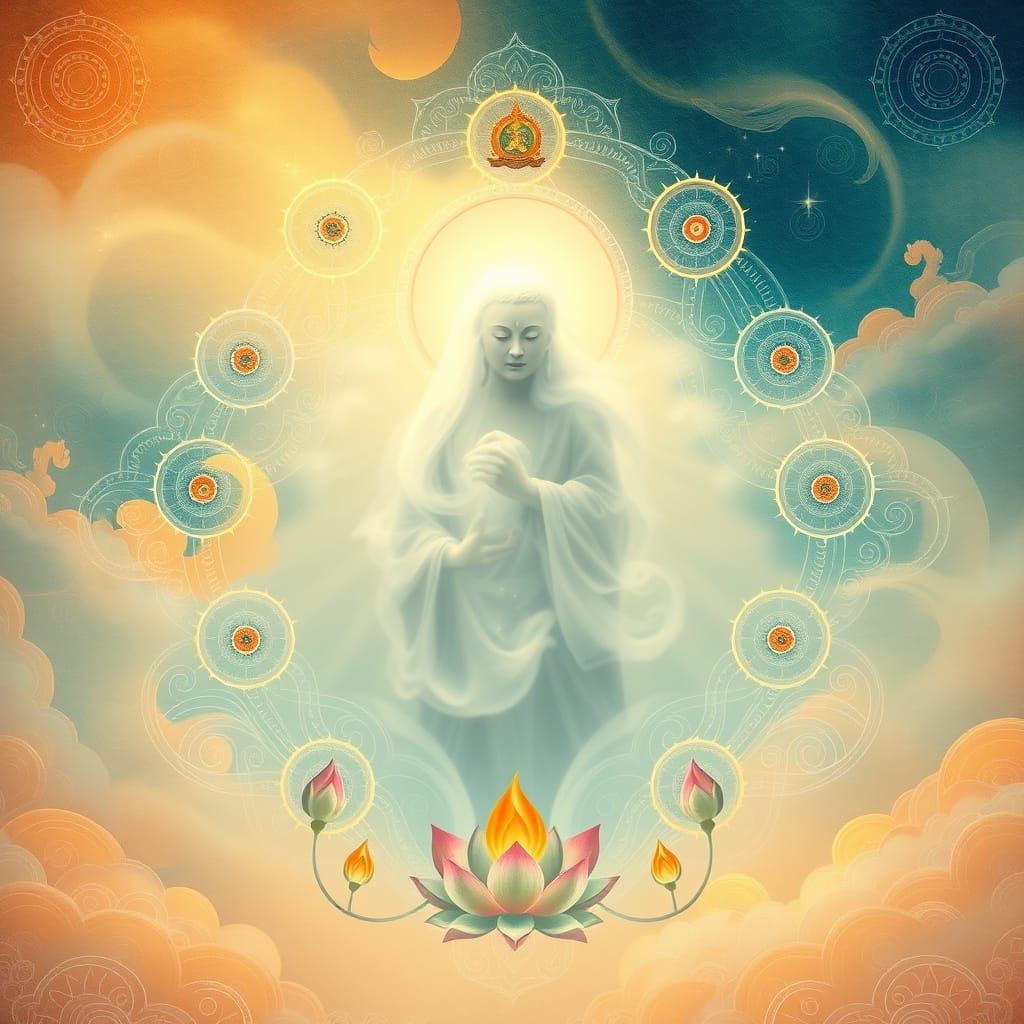 Ethereal Nirvana Scene in Tibetan-Inspired Digital Art