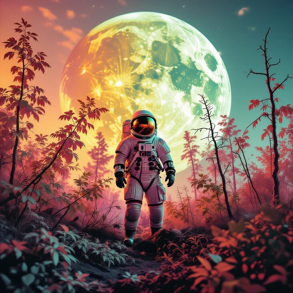 Astronaut on Alien World with Eroded Landscape