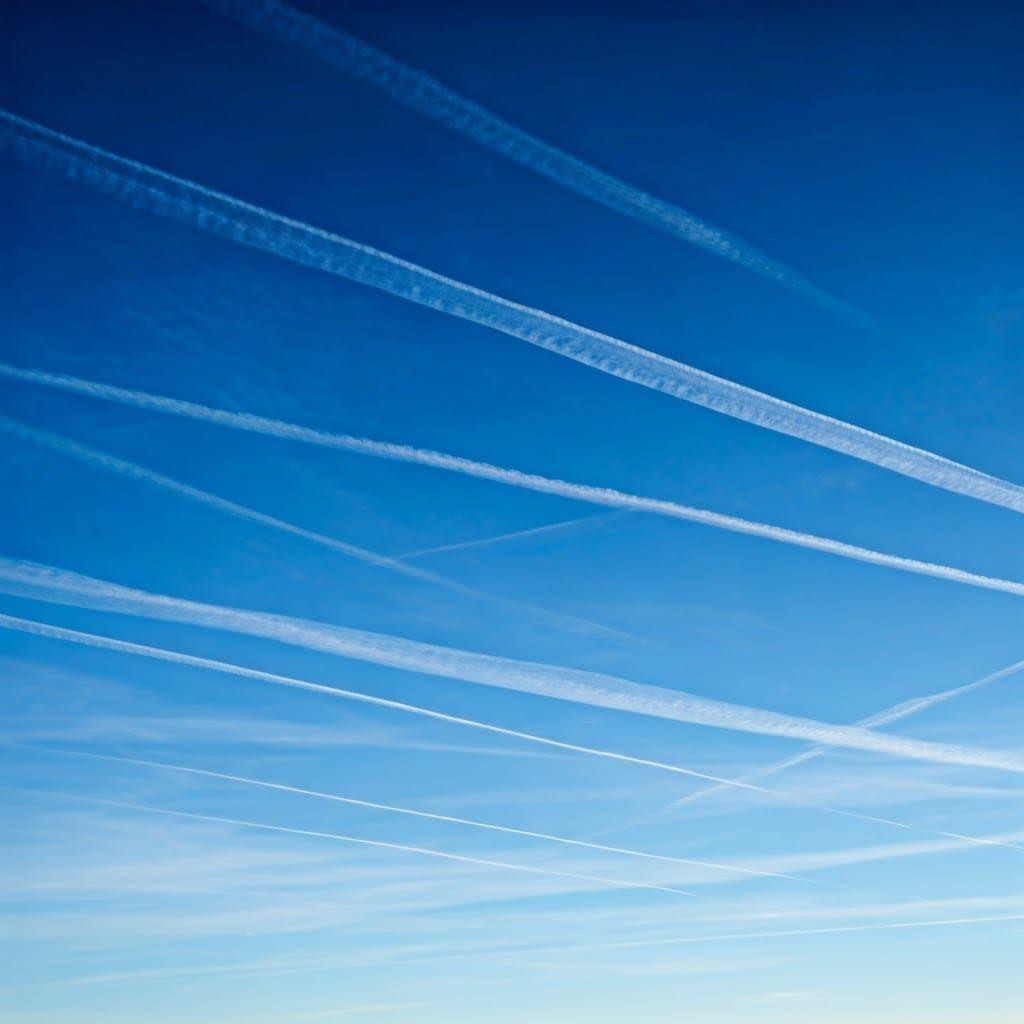 Vibrant Blue Sky with Ethereal Chemtrails in Photorealistic ...