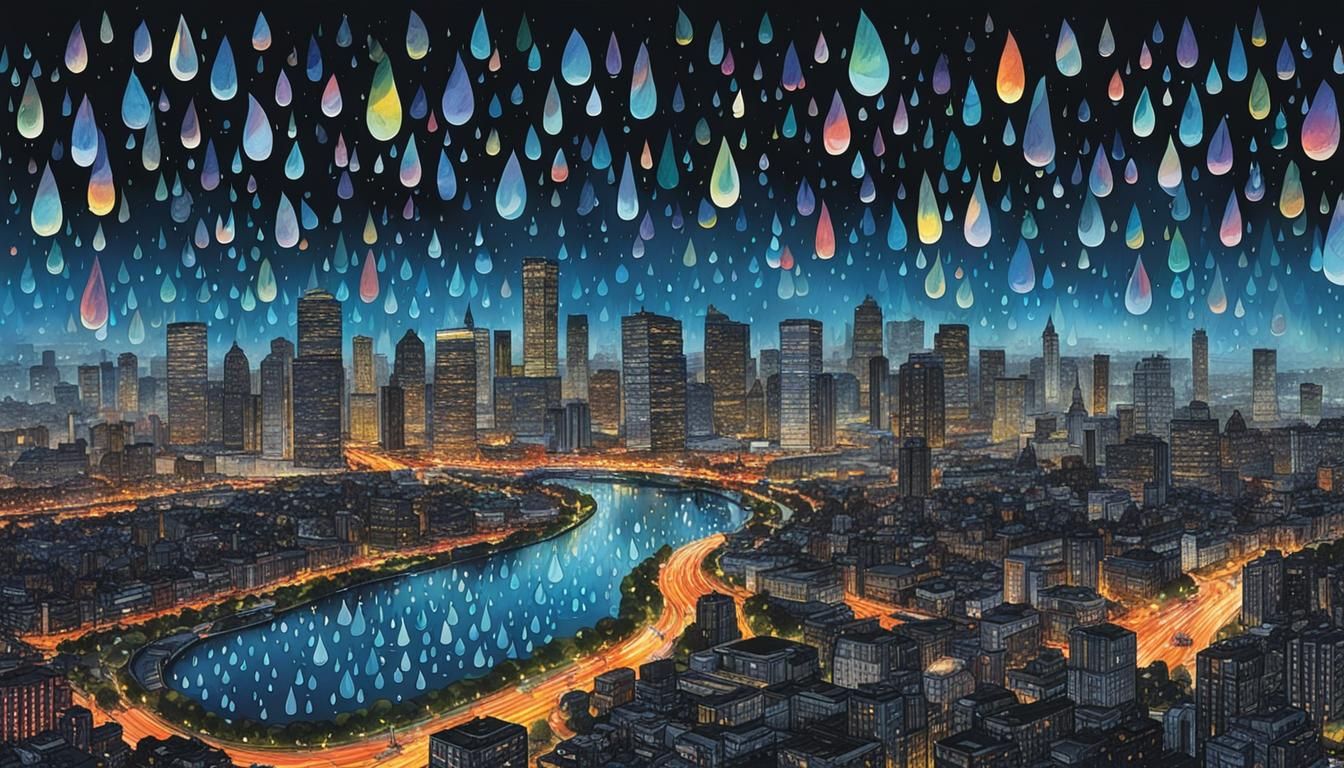 Reflective Raindrops in Colored Ink Poster