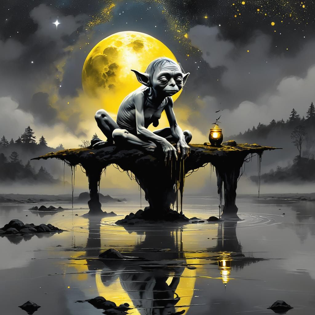 💜🌉🌃🌌serenity, gold, greyscale, gollum, INK POUR, RADIOACTIVE SKY, Wadim Kashin, Sam Toft