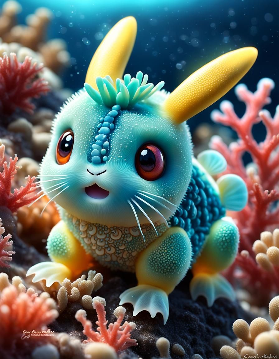 Kawaii Sea Bunny Slug in a Fairytale Ocean