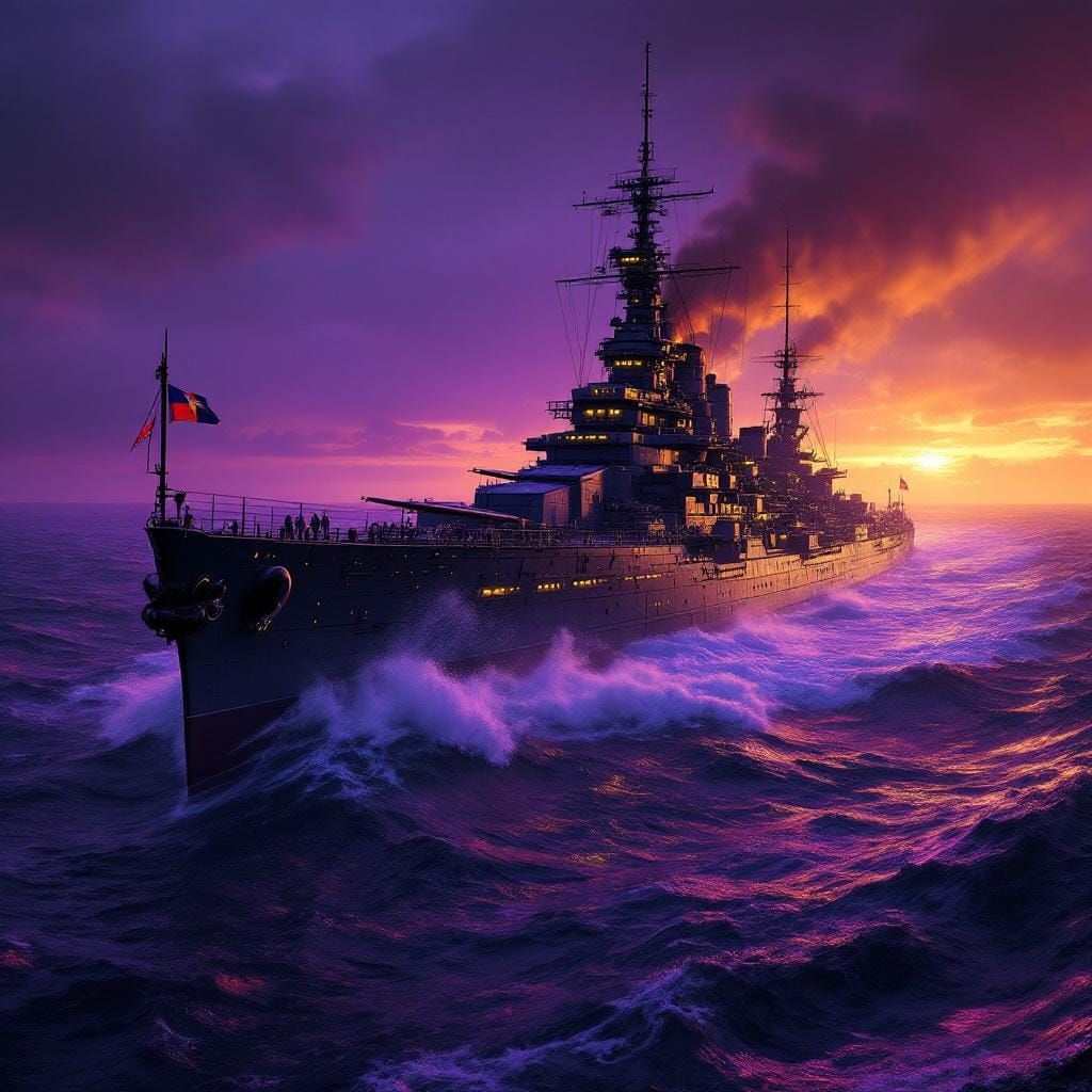 Bismarck Warship in Dark Fantasy Style