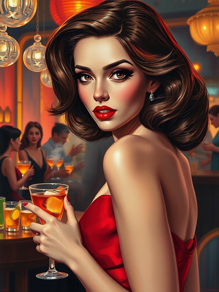 Glamorous 1960s Nightclub Scene in Impressionist Style