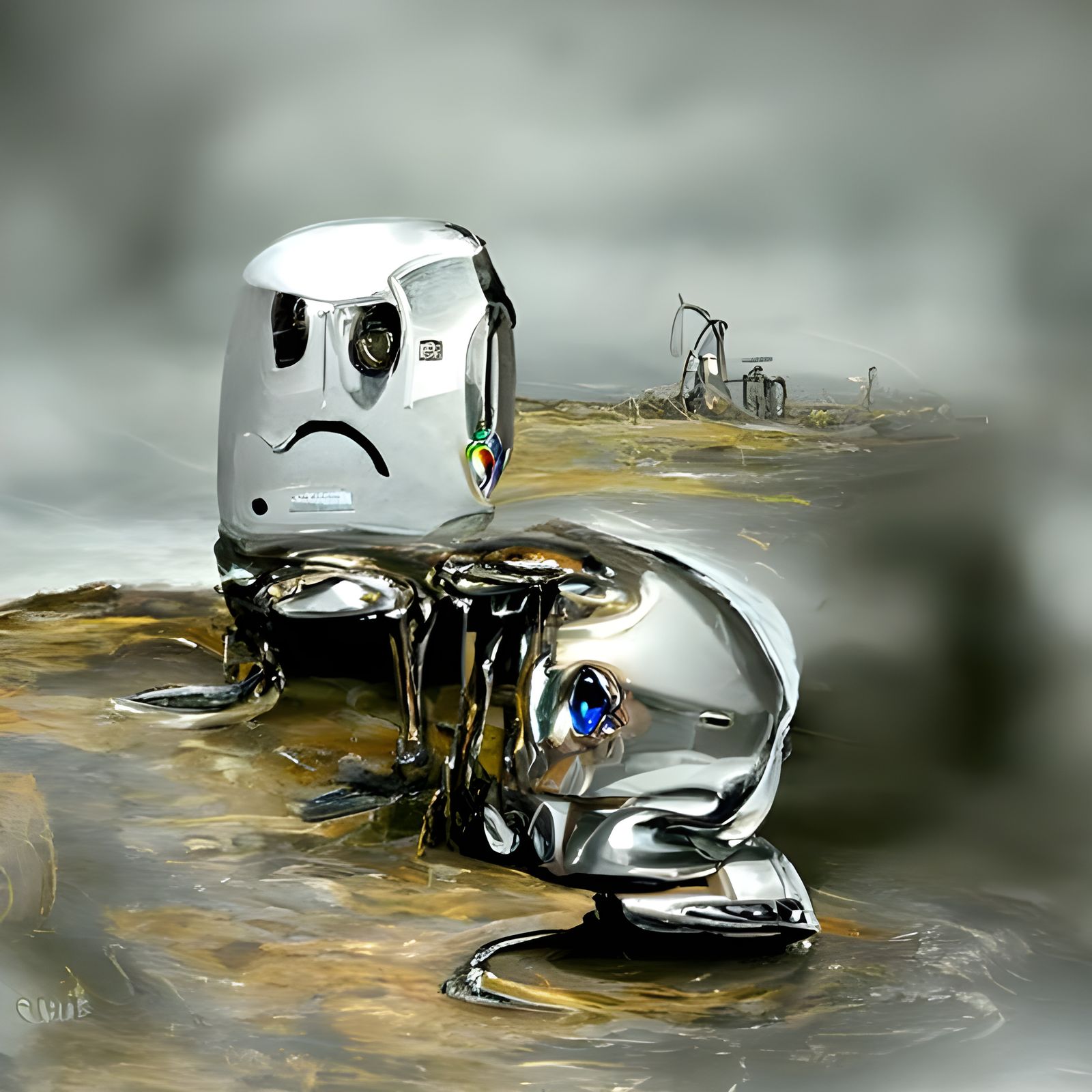 Sad, Broken AI Robot Sheds Chrome Tears