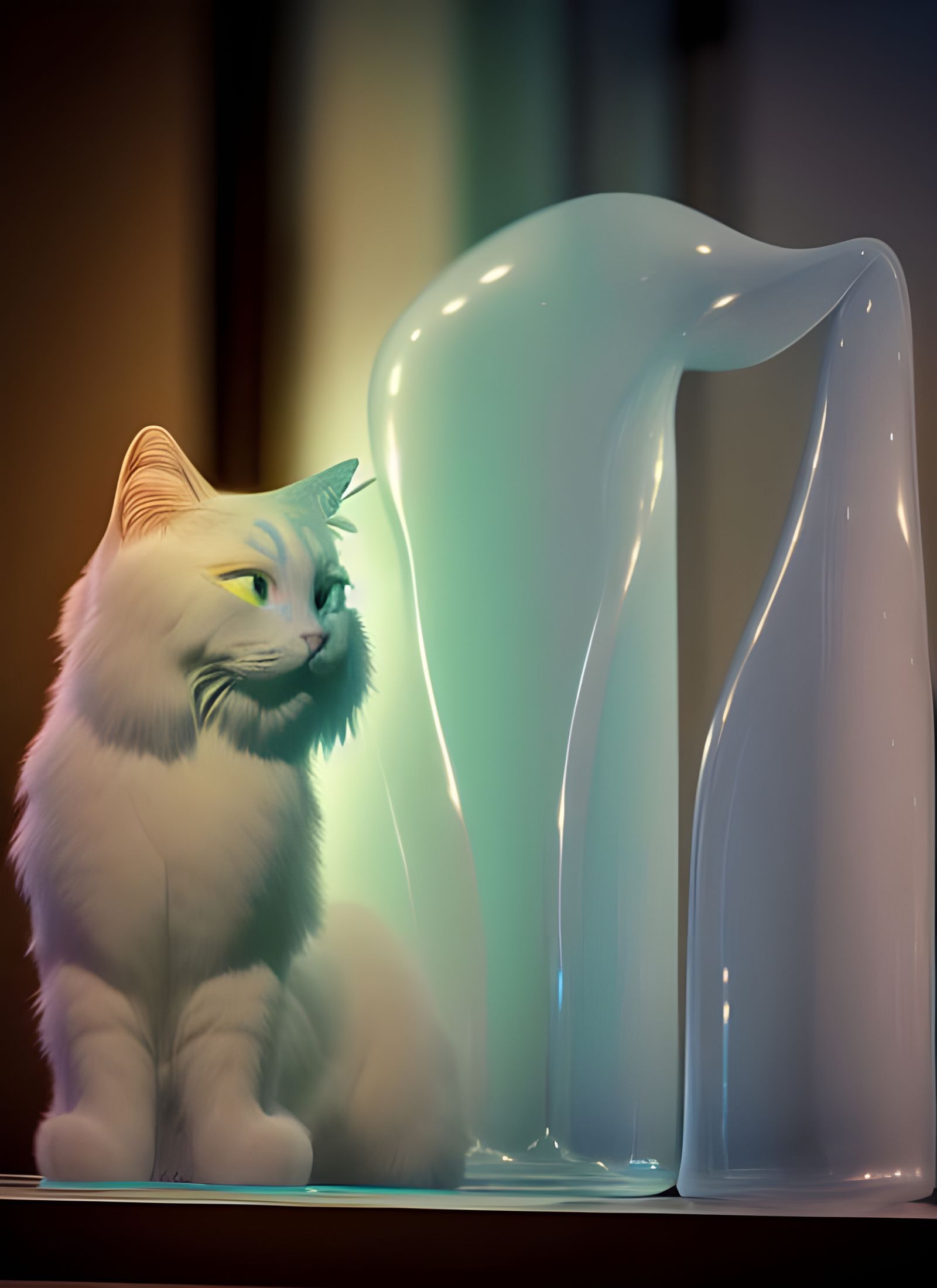 Photorealistic Crystalline Glass Cat Sculpture