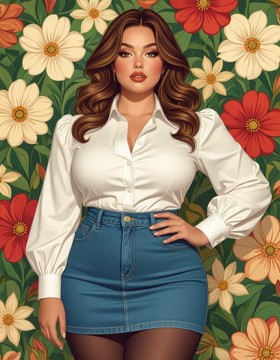 Art Nouveau Pop Art Woman in Floral Dress