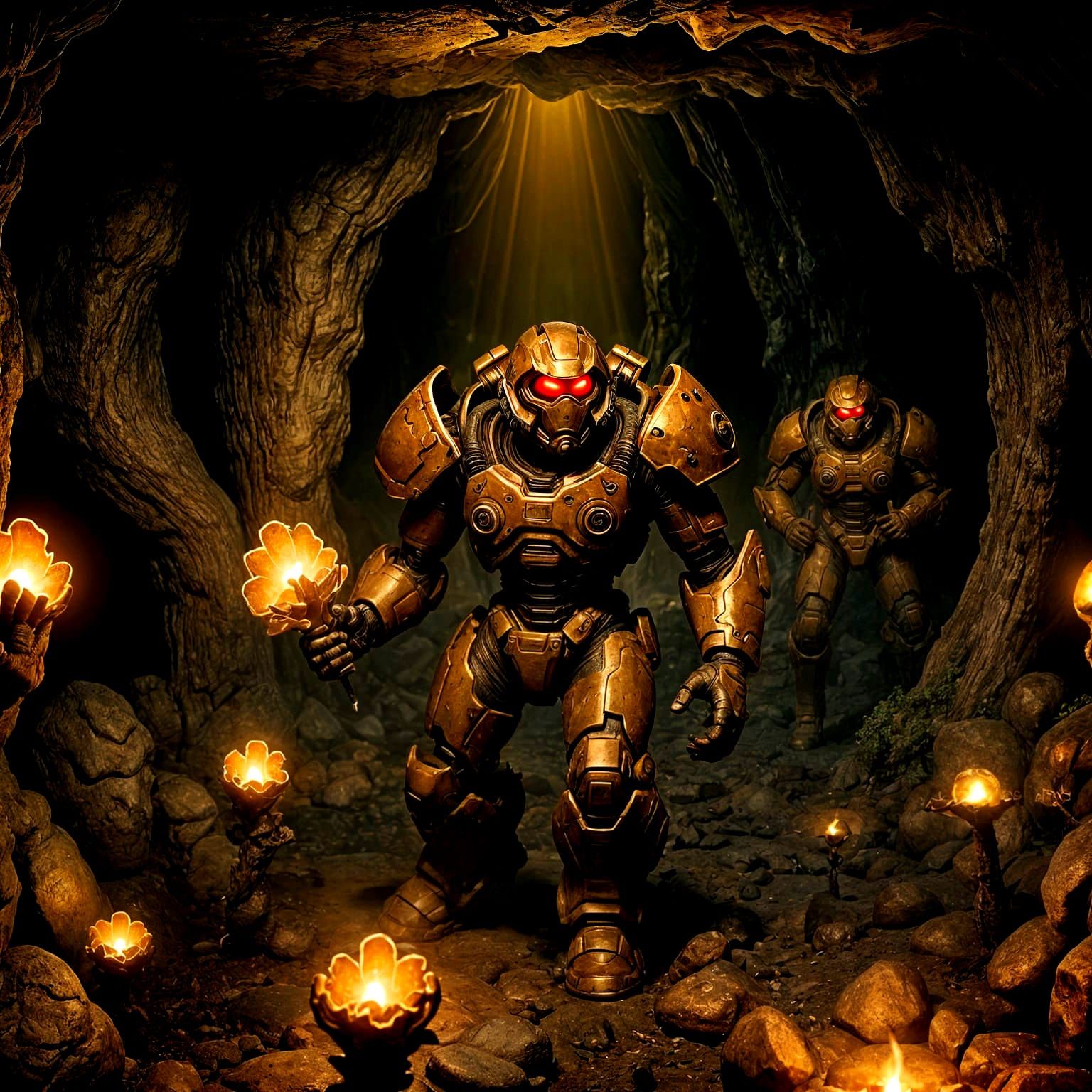 Ethereal Light in Mystical Cave: 2.5D Sprite Art