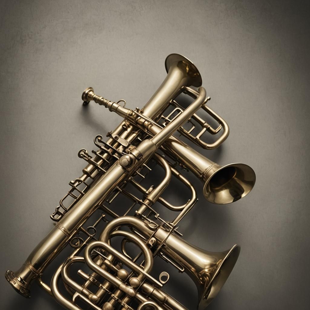 Trumpets in High-Contrast Chiaroscuro, Abstract Expressionis...