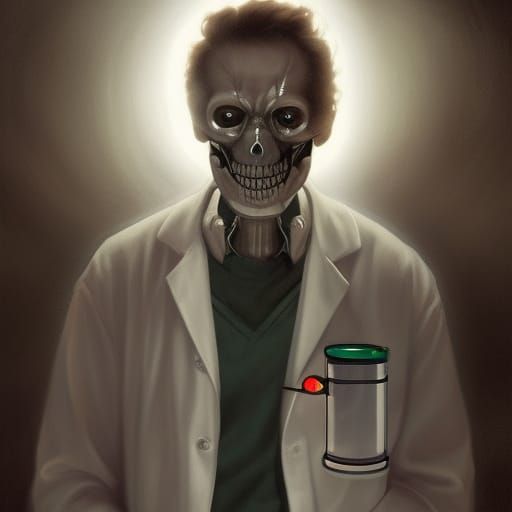 Sinister Glowing Skeleton Scientist in Laboratory