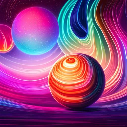 Rainbow Planets in Synthwave Neon Retro Style