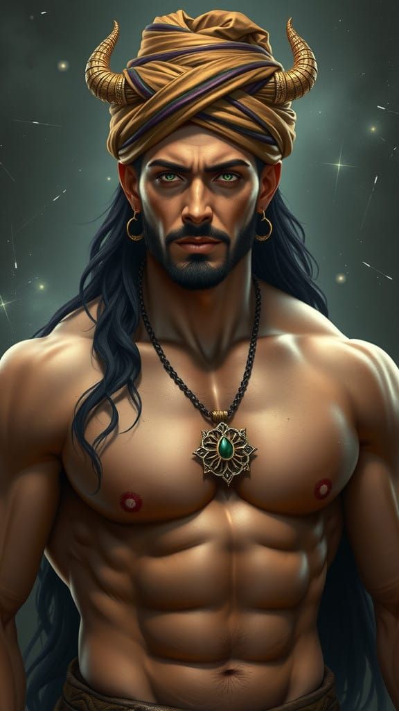 Muscular Persian Djinn with Magical Sparks