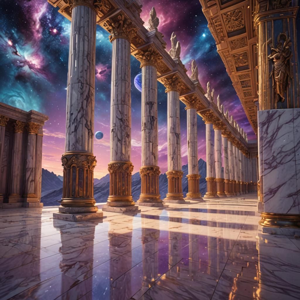 Fantasy Architecture with Marble Columns in Space
