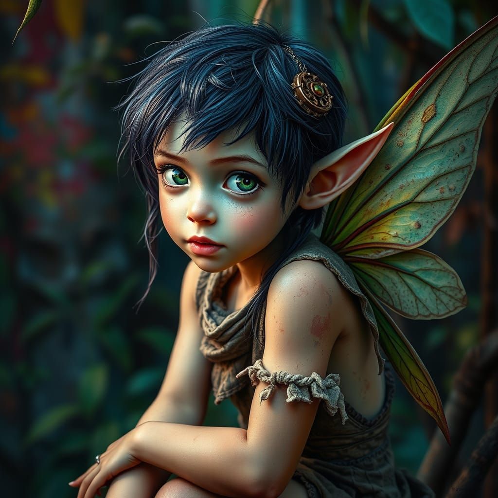 Photorealistic Forest Pixie in Polychromatic Graffiti Art St...