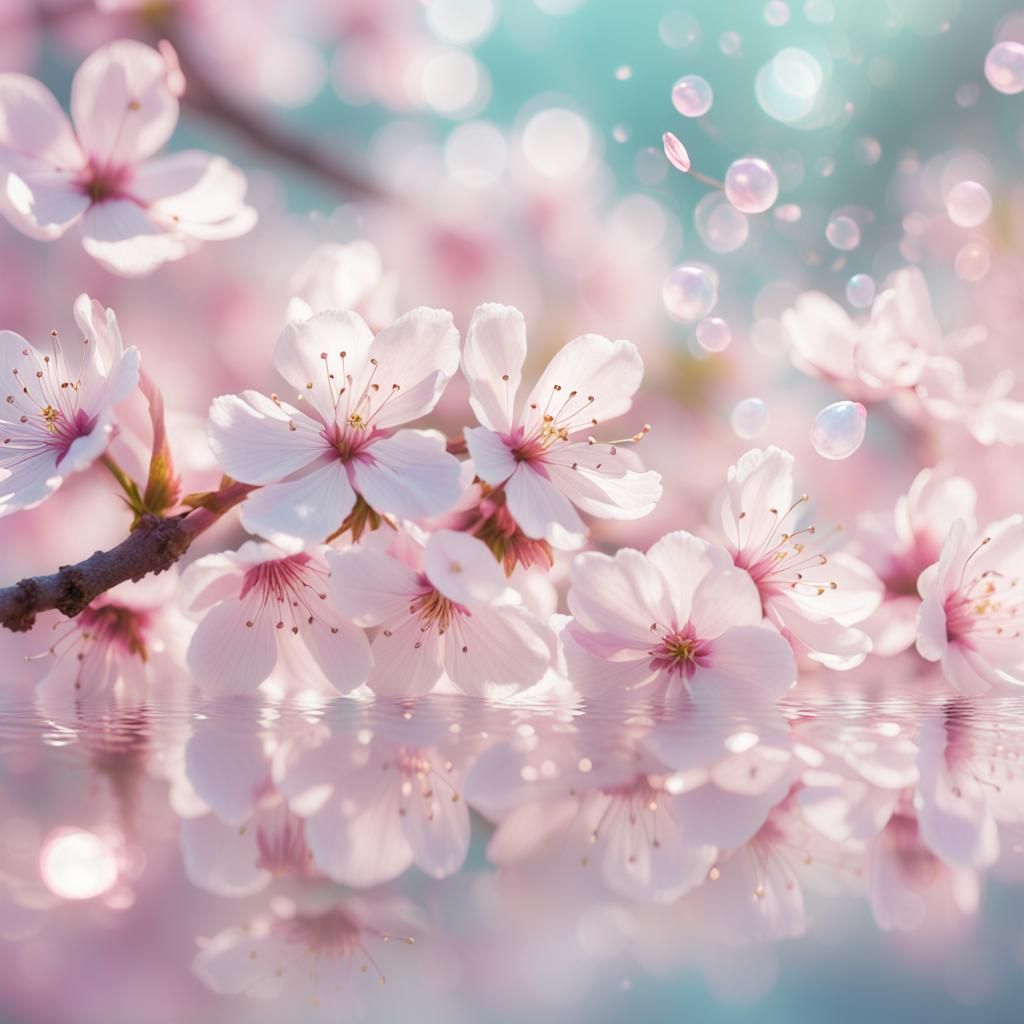Holographic Cherry Blossoms in Digital Art Style