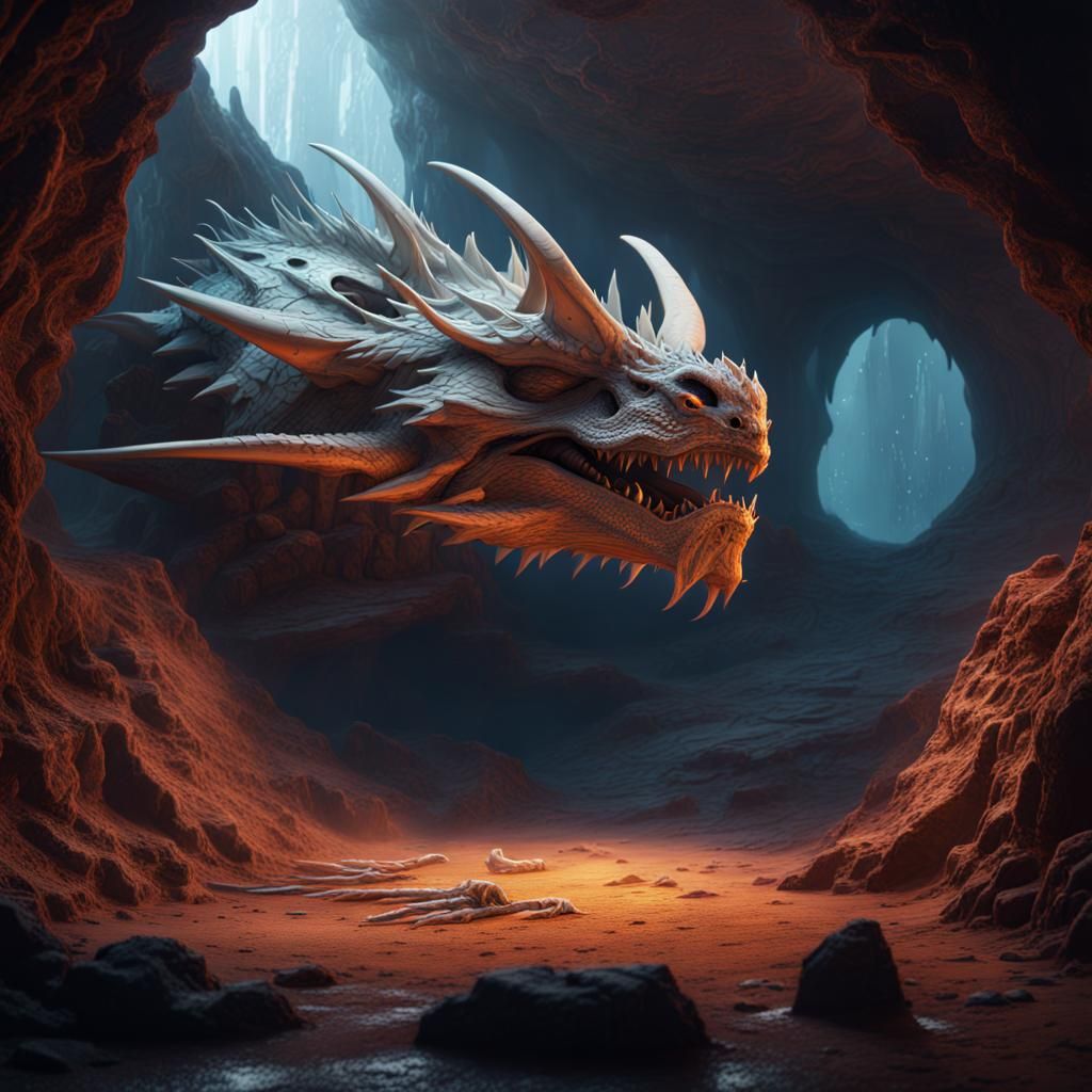 Dragon Guarding Spaceship in Underground Matte Painting