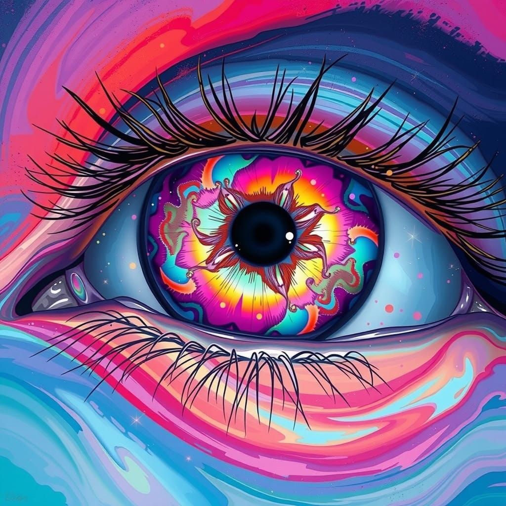 Vibrant Iris in Iridescent Hues Inspired by Dreamlike Art