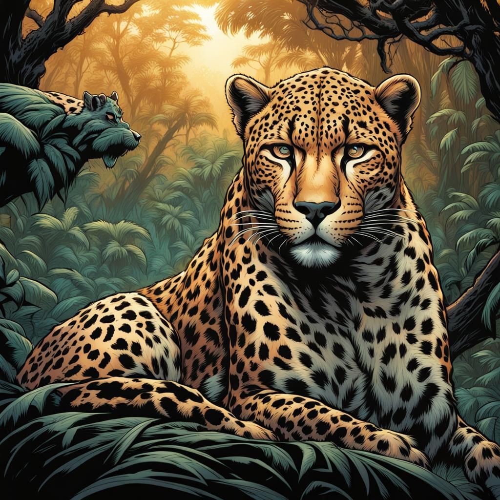 Leopard Cheetah Jaguar Hybrid in Comic Book Style
